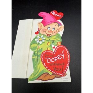 Vintage Walt Disney Valentine Card Dopey Snow White Theme 1960s with Envelope